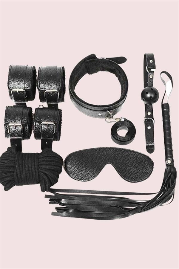 Kol Bacak İp Maske Kelepce Ağız Topu Kople Deri Set