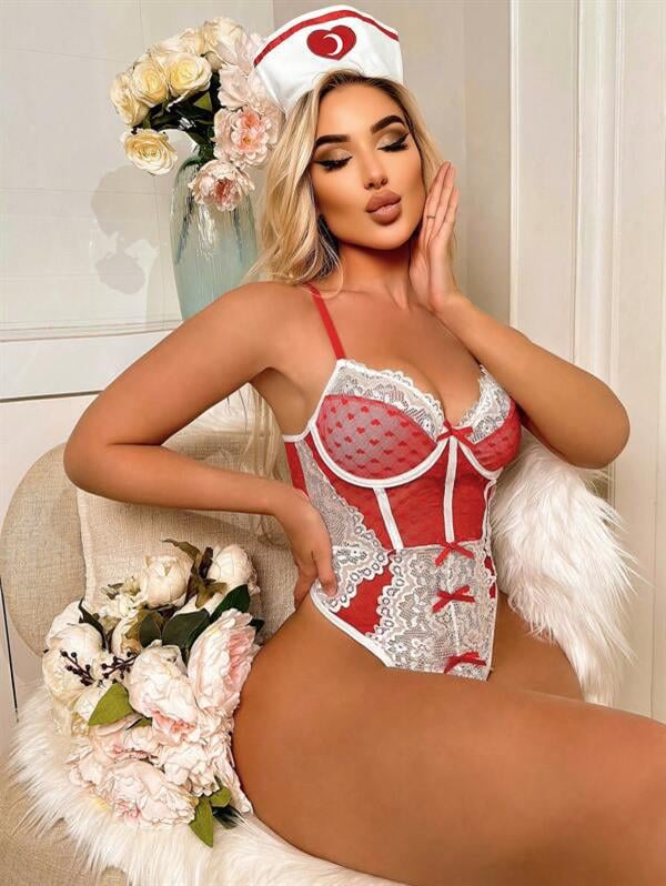 Kırmızı Fantezi Body Hemşire Kostümü