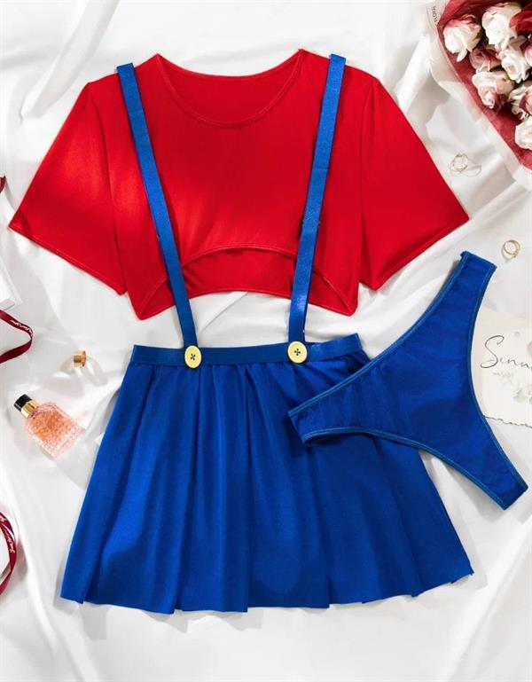 Mavi Kırmızı Fantezi Etekli Takım