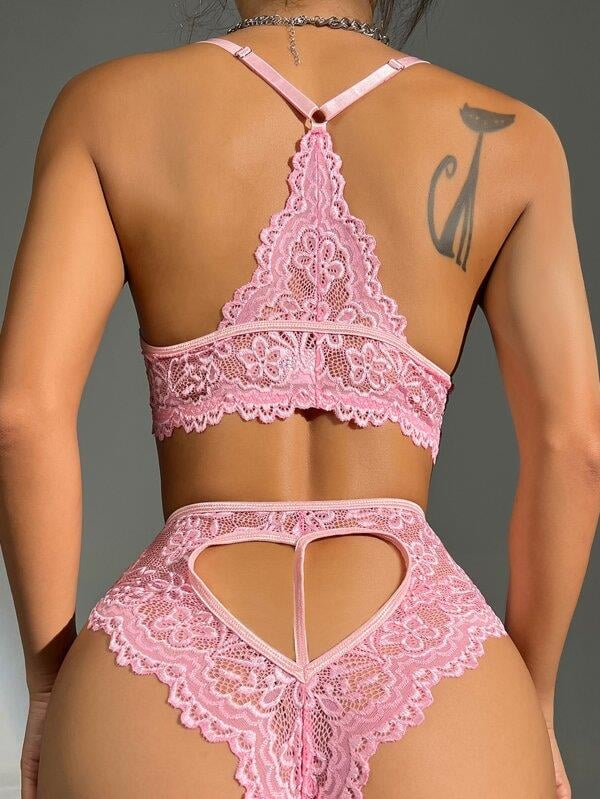 Pembe Dantelli Fantezi Bralet Sütyen Takımı